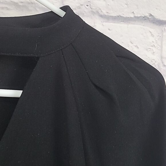 Leith Black Balloon Sleeve Choker Long Sleeve Blouse V-neck Popover Puffy Girly - Picture 9 of 11